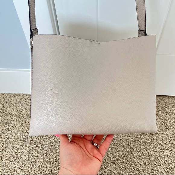 Nanette Lepore Scalloped Edge Studded Pebbled Grey Adjustable Strap Zipper Purse - Picture 11 of 16